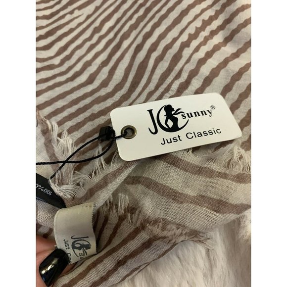 JC SUNNY JUST CLASSIC Cotton Beige Mauve Fringe Shawl Scarf NWT - Picture 2 of 3